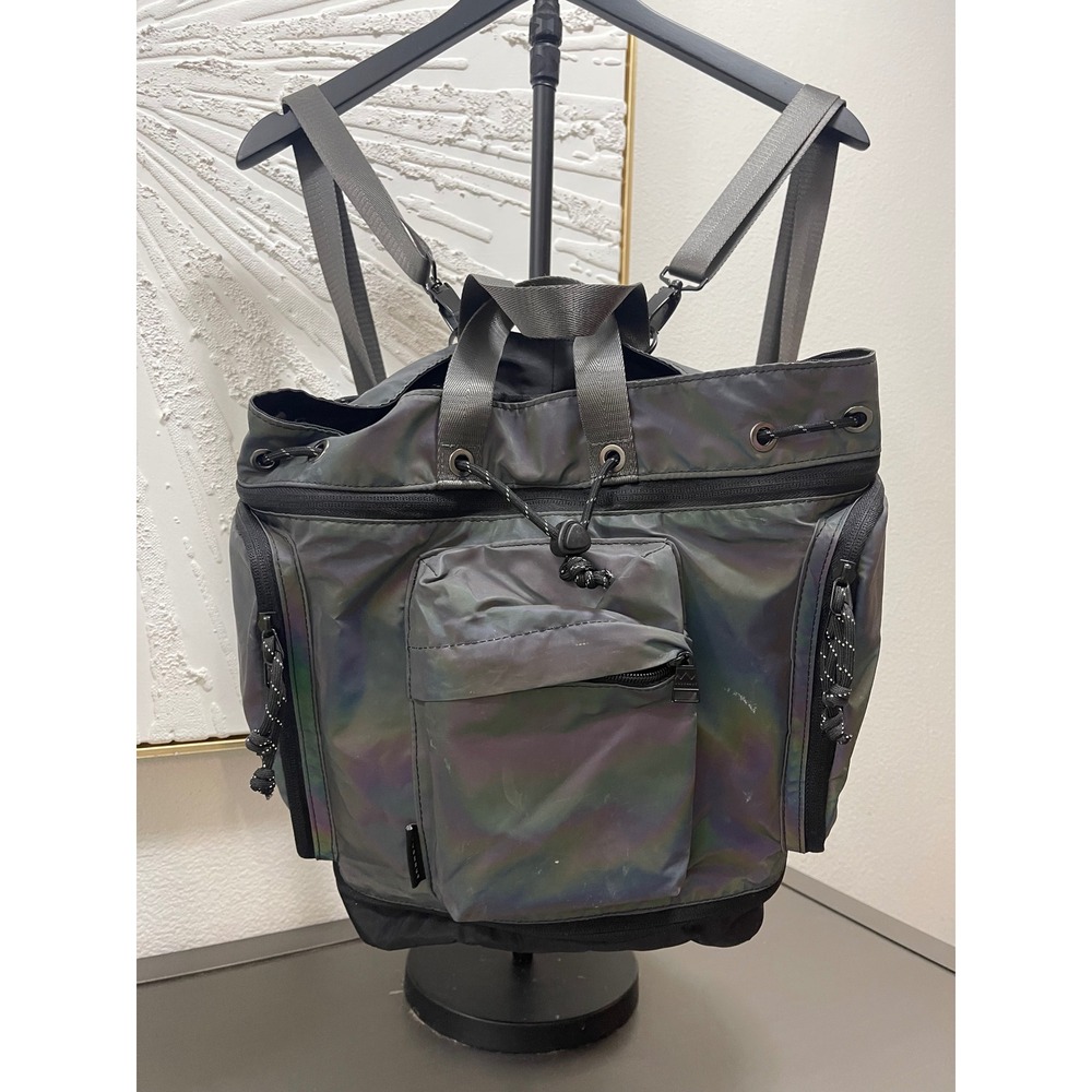 Doughnut Dynamic Series Iridescent Reflective Backpack Grey Multi Pocket Tote